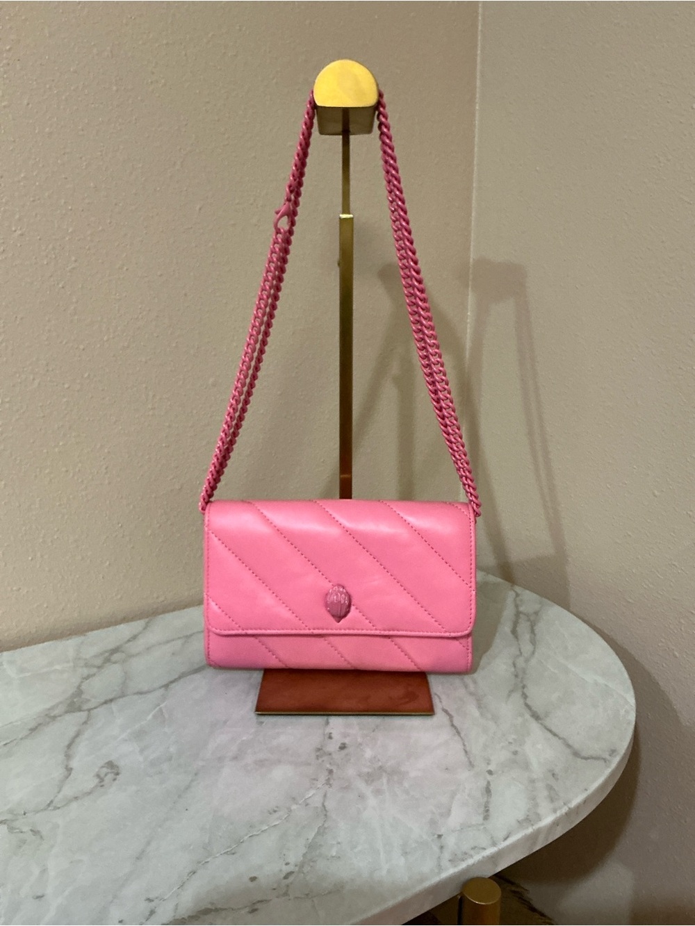 Kurt Geiger London Soho Drench leather wallet on a chain quilted vibrant pink 🤩